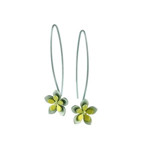 Double Five Yellow Petal Flower Drop Earrings